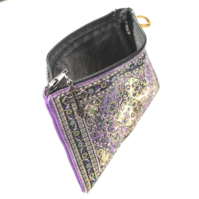 Intercession Hand-Woven Rosary Pouch, Made in Turkey with Premium Metallic Thread (Purple) - Image 4